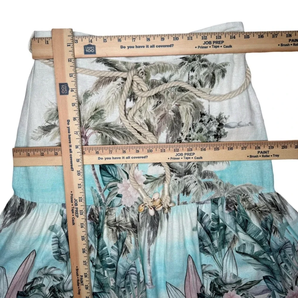 Joie Midi Skirt Tiered‎ Medium Linen Blend Rope Shell Belt Hawaiian Beach Pastel